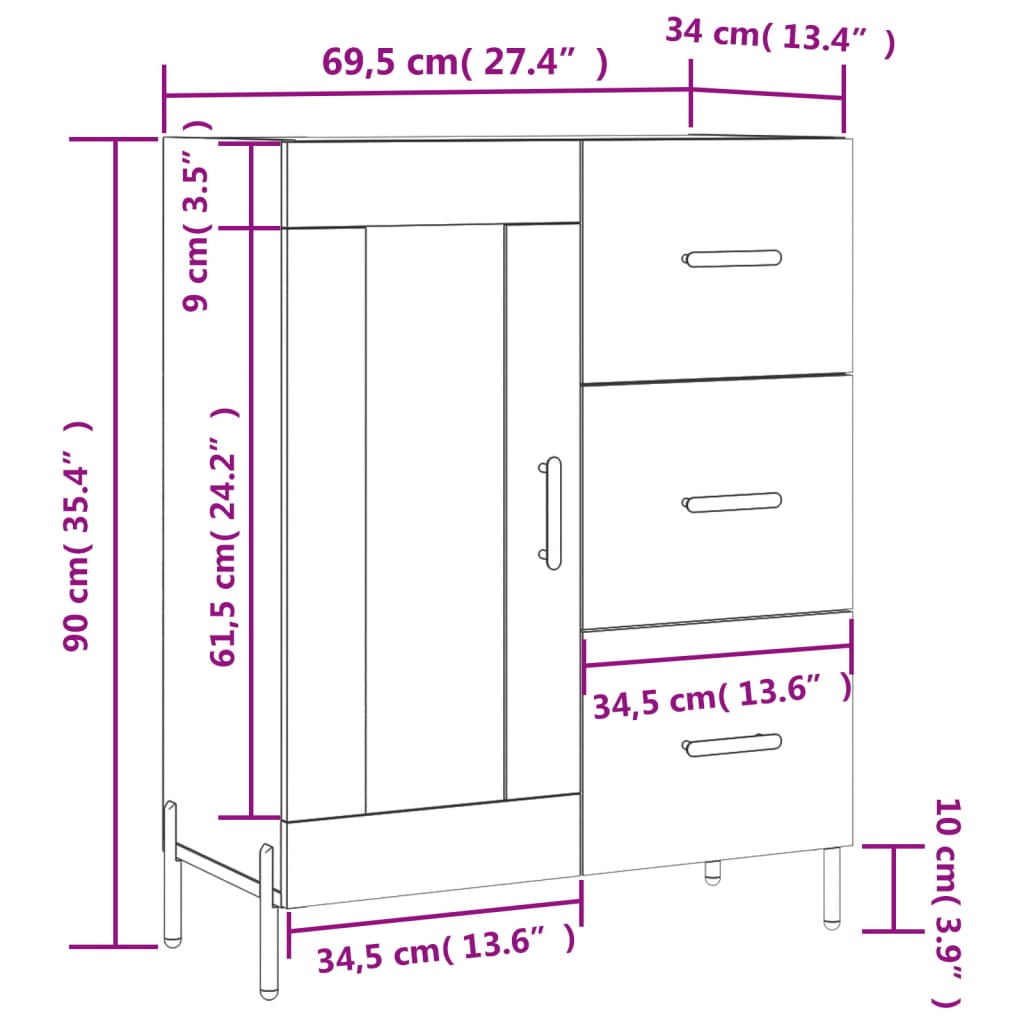 vidaXL Komoda dub sonoma 69,5x34x90 cm kompozitné drevo