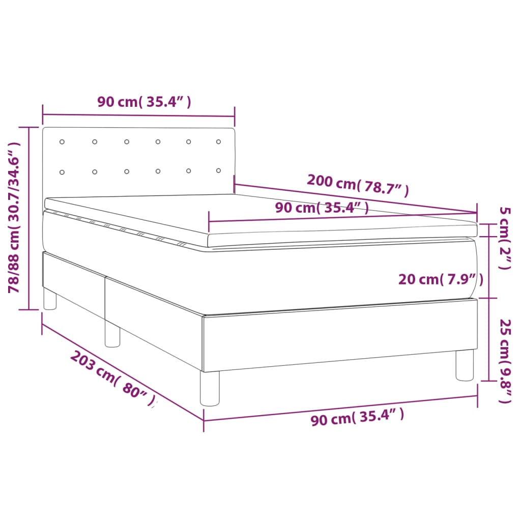 vidaXL Posteľný rám boxsping s matracom krémový 90x200 cm látka