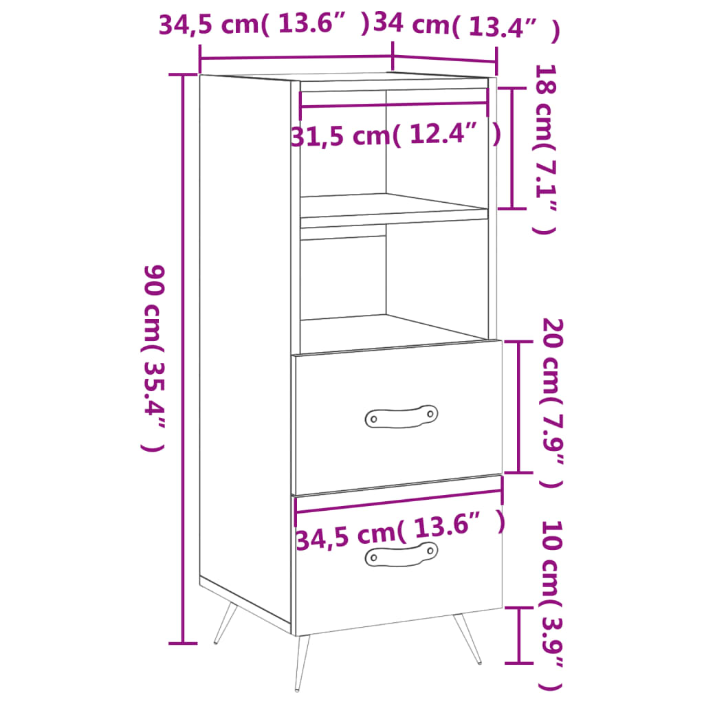 vidaXL Komoda betónovo sivá 34,5x34x90 cm spracované drevo