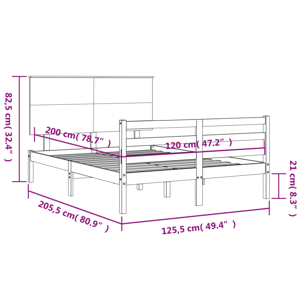 vidaXL Posteľný rám s čelom biely 120x200 cm masívne drevo