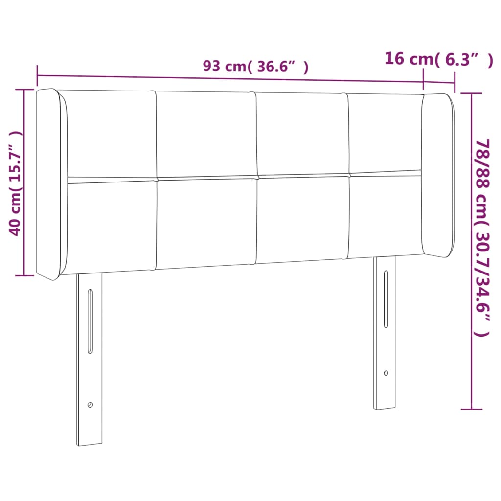 vidaXL Čelo postele s LED čierne 93x16x78/88 cm zamat