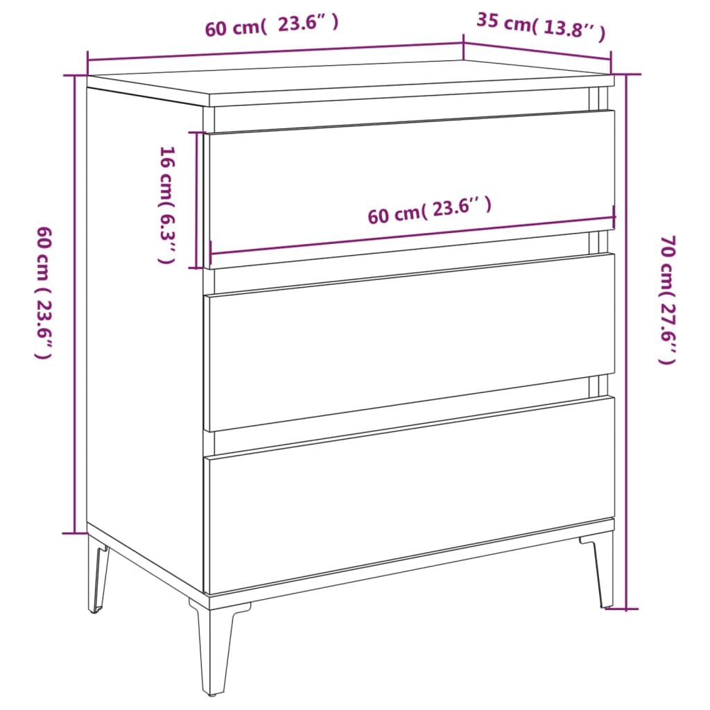 vidaXL Komoda sivý dub sonoma 60x35x70 cm spracované drevo