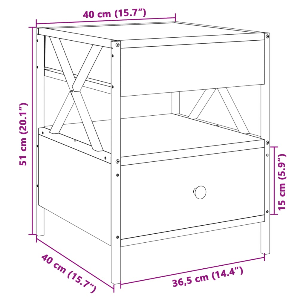 vidaXL Konferenčný stolík s nekonečnými LED dymový dub 40x40x51 cm