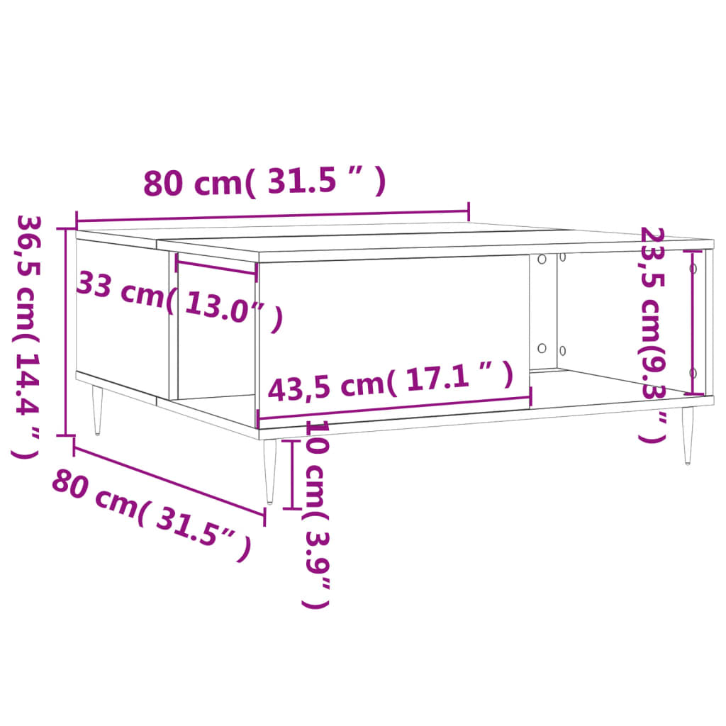 vidaXL Konferenčný stolík lesklý biely 80x80x36,5 cm spracované drevo