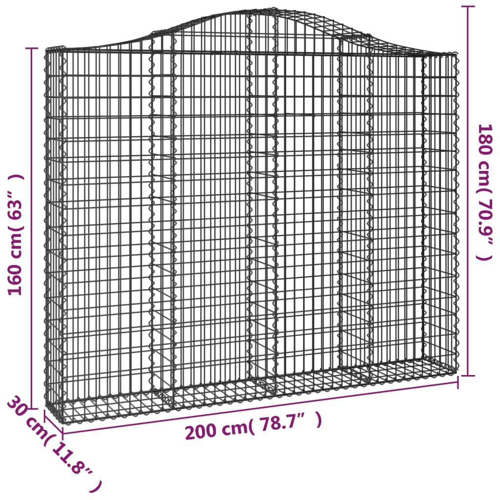 vidaXL Oblúkové gabiónové koše 2ks 200x30x160/180cm pozinkované železo