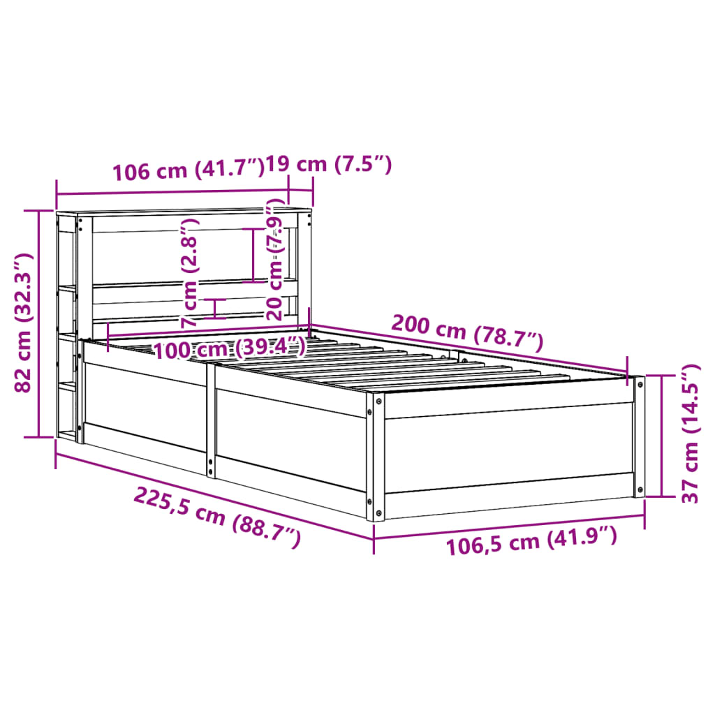 vidaXL Posteľný rám s čelom biely 100x200 cm borovicový masív