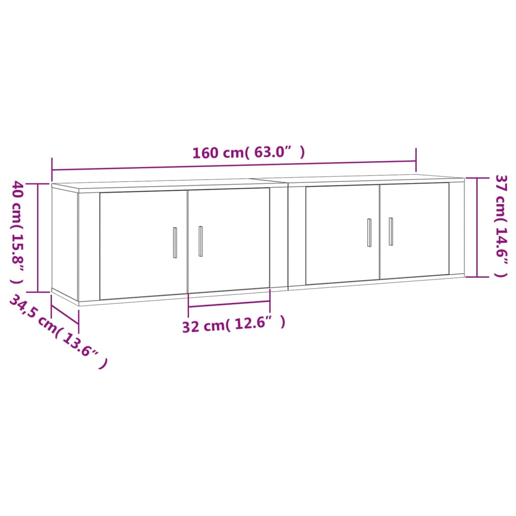 vidaXL Nástenné TV skrinky 2 ks betónovo-sivé 80x34,5x40 cm