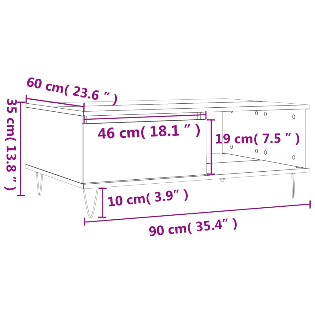 vidaXL Konferenčný stolík dymový dub 90x60x35 cm kompozitné drevo