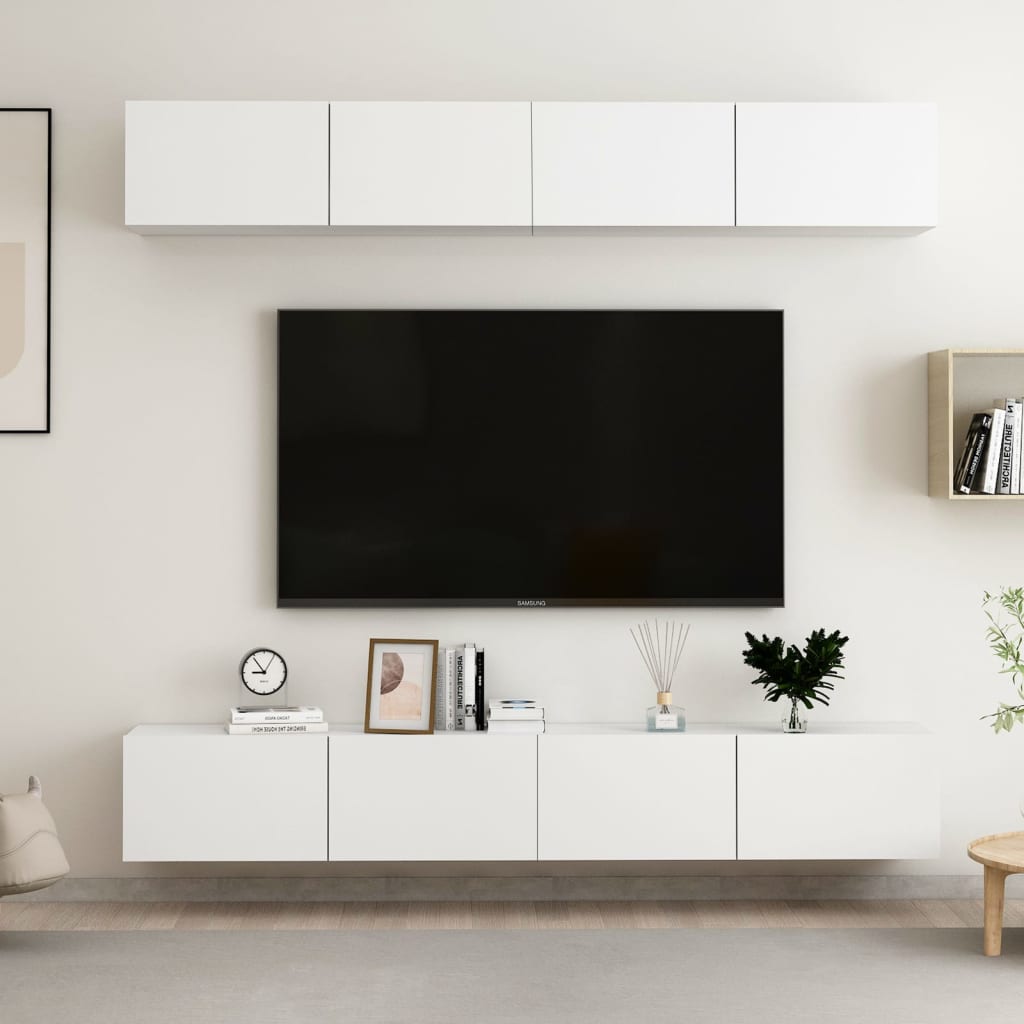 vidaXL TV skrinky 4 ks, biele 100x30x30 cm, kompozitné drevo