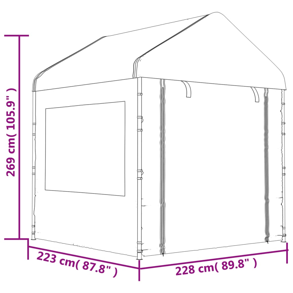 vidaXL Altánok so strechou, biely 17,84x2,28x2,69 m, polyetylén