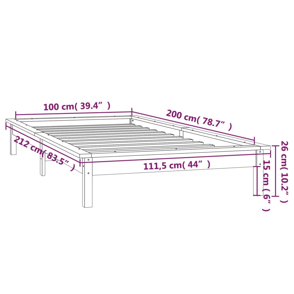 vidaXL Posteľný rám s LED, medovo hnedý 100x200 cm, drevený masív