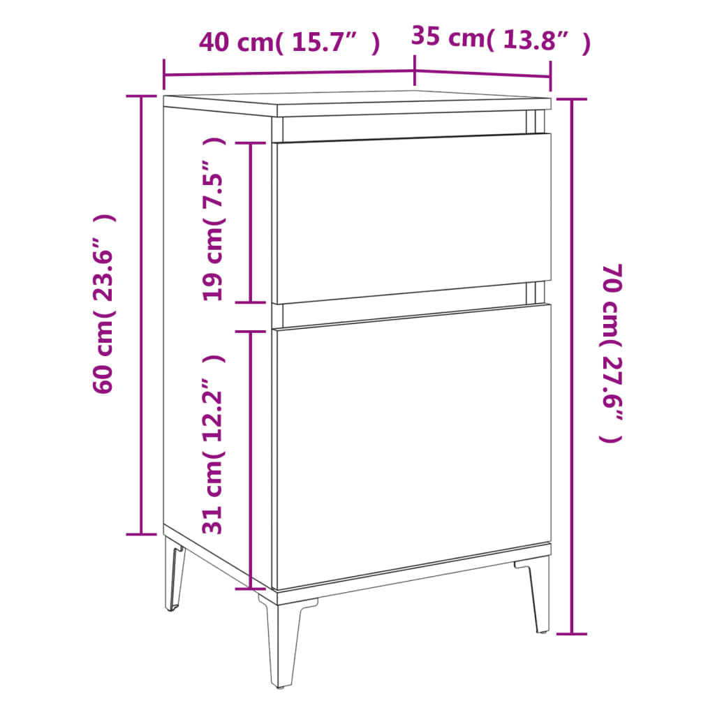 vidaXL Nočné stolíky 2 ks sivé sonoma 40x35x70 cm