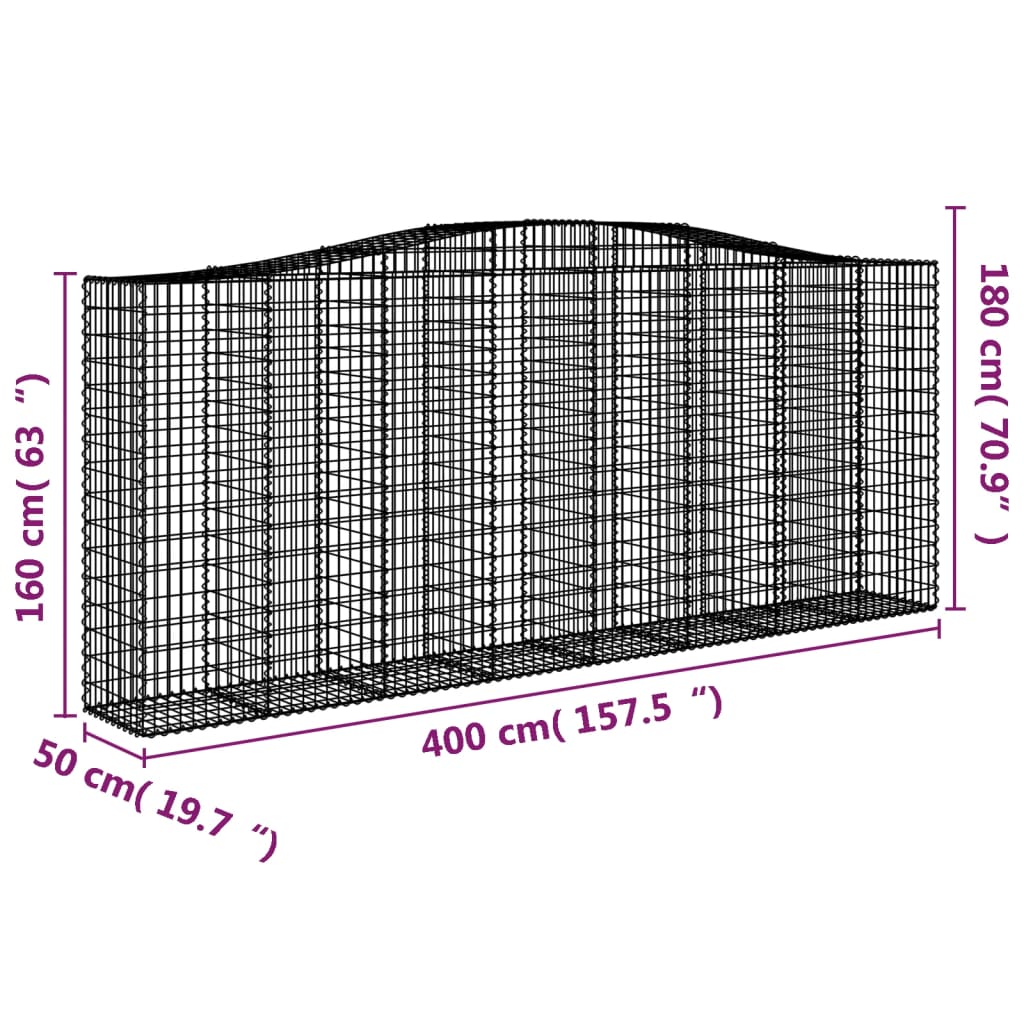 vidaXL Oblúkové gabiónové koše 6ks 400x50x160/180cm pozinkované železo