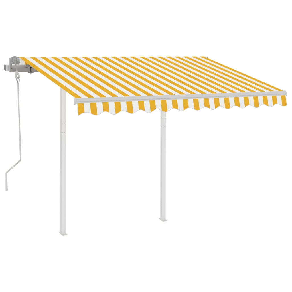 vidaXL Ručne zaťahovacia markíza so stĺpikmi 3,5x2,5 m žlto-biela