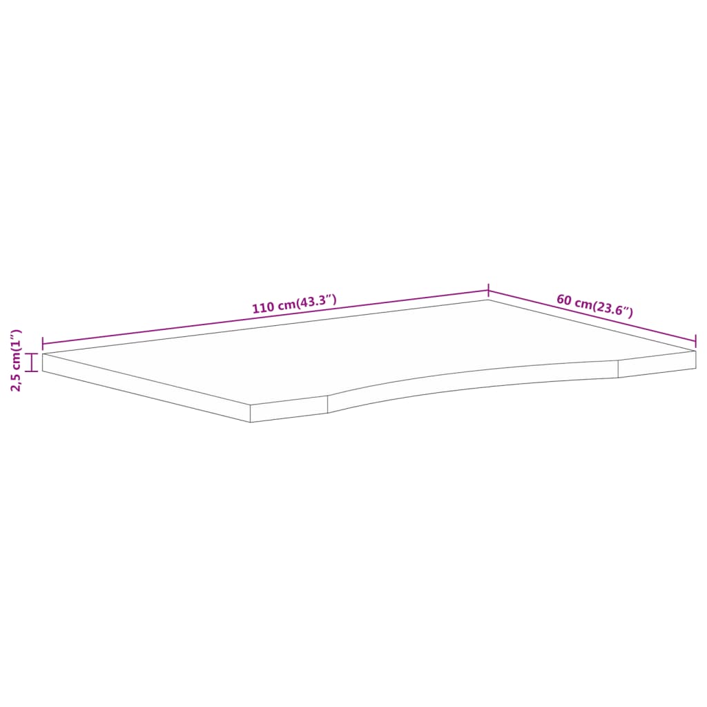 vidaXL Stolová doska so zakrivením 110x60x2,5 cm surový mangový masív