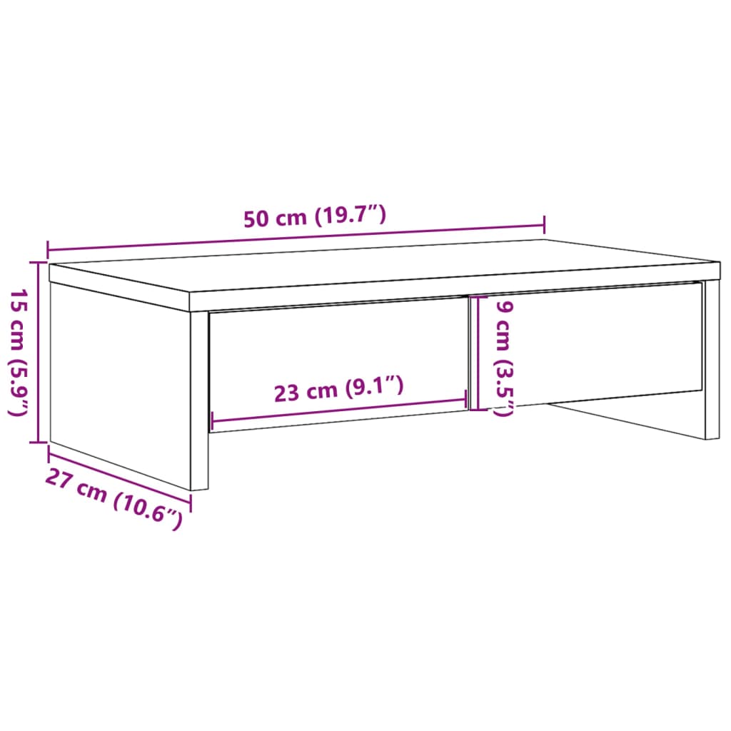 vidaXL Stojan na monitor zásuvky staré drevo 50x27x15 cm kompoz. drevo