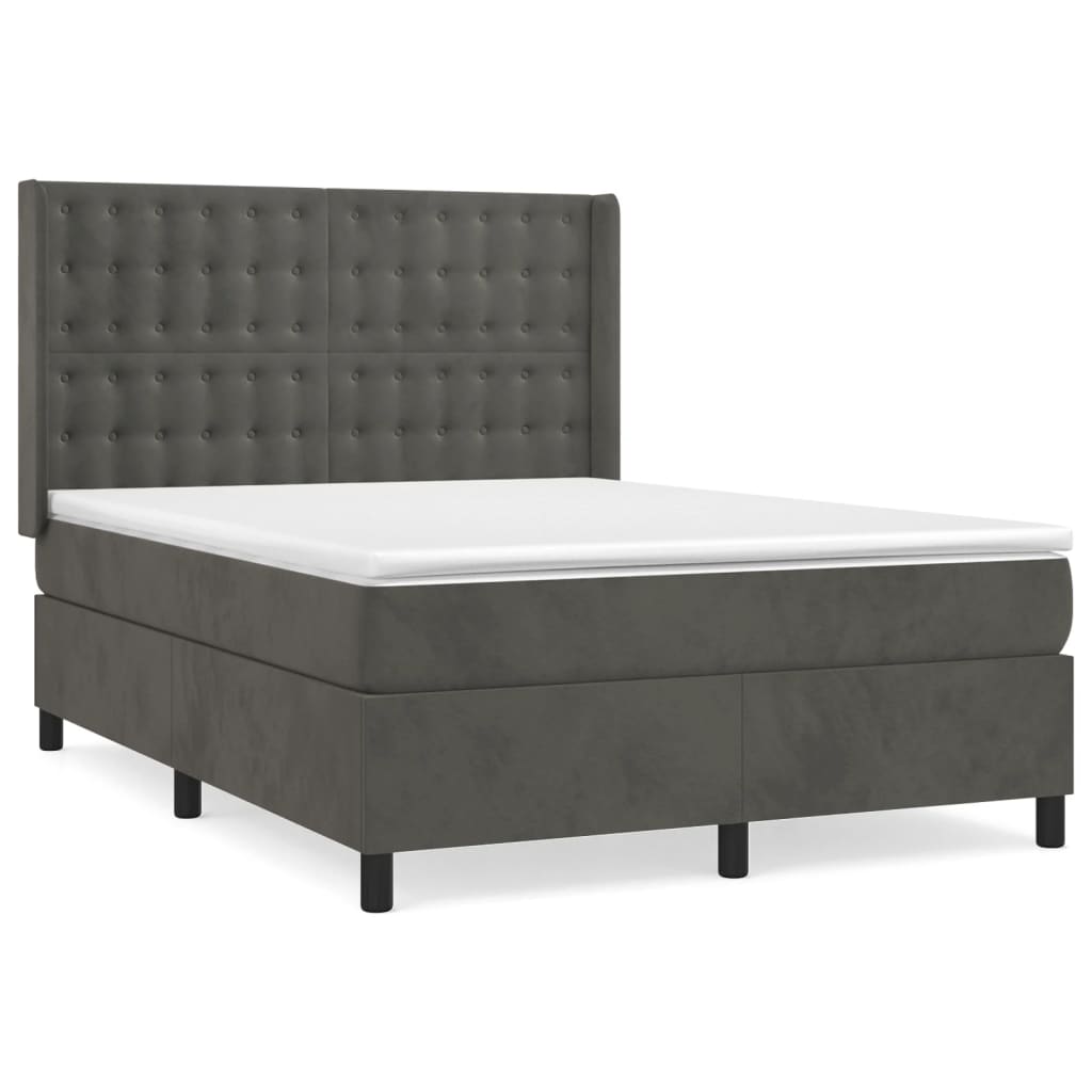 vidaXL Posteľný rám boxspring s matracom tmavosivý 140x200 cm zamat