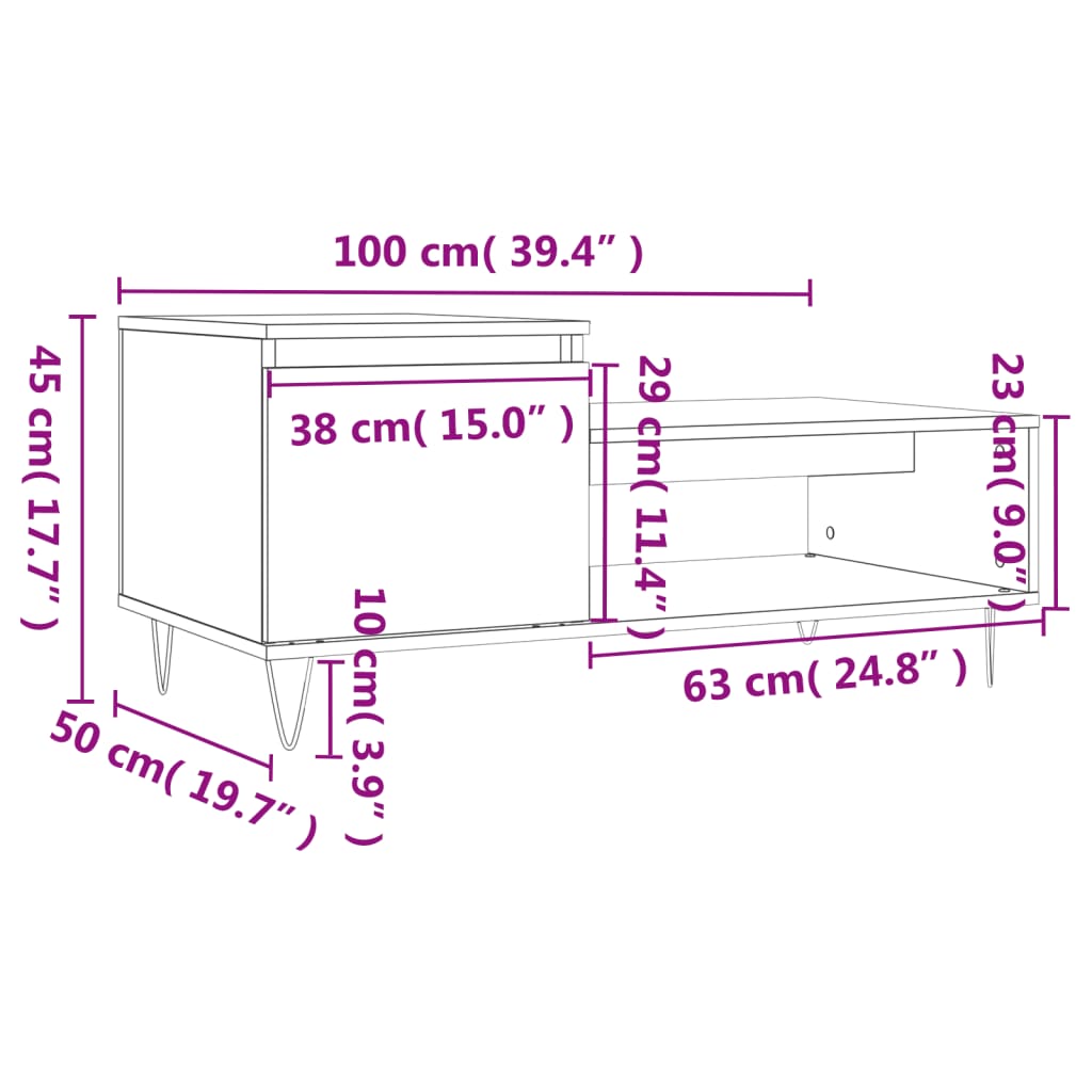 vidaXL Konferenčný stolík dymový dub 100x50x45 cm spracované drevo