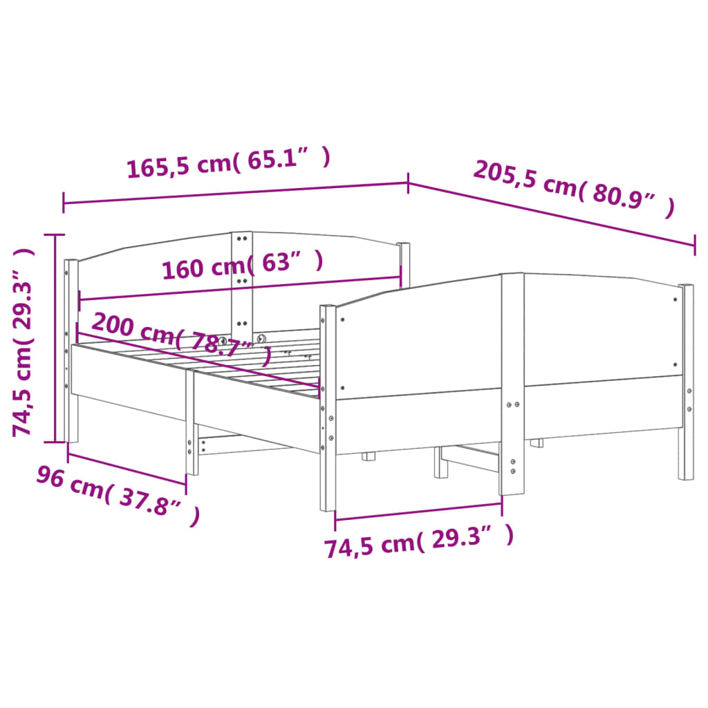 vidaXL Posteľ bez matraca 160x200 cm masívna borovica