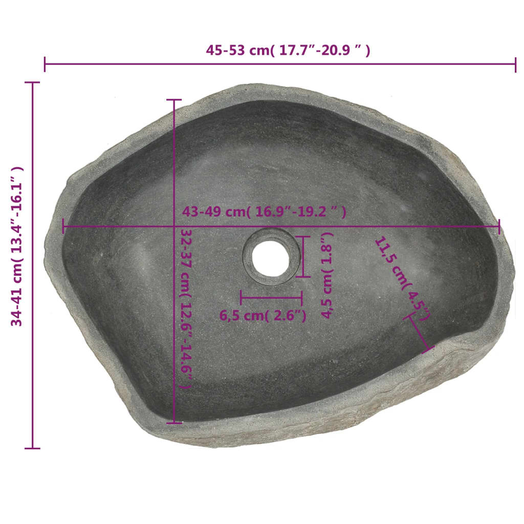 vidaXL Umývadlo riečny kameň oválne (45-53)x(34-41) cm