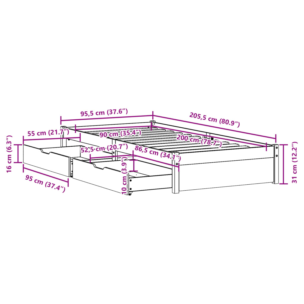 vidaXL Posteľ bez matraca biely 150x200 cm masívna borovica