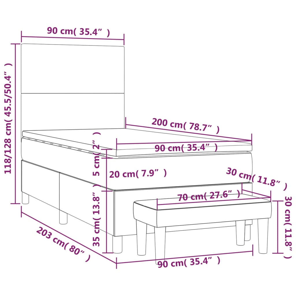 vidaXL Boxspring posteľ s matracom biela 90x200 cm umelá koža