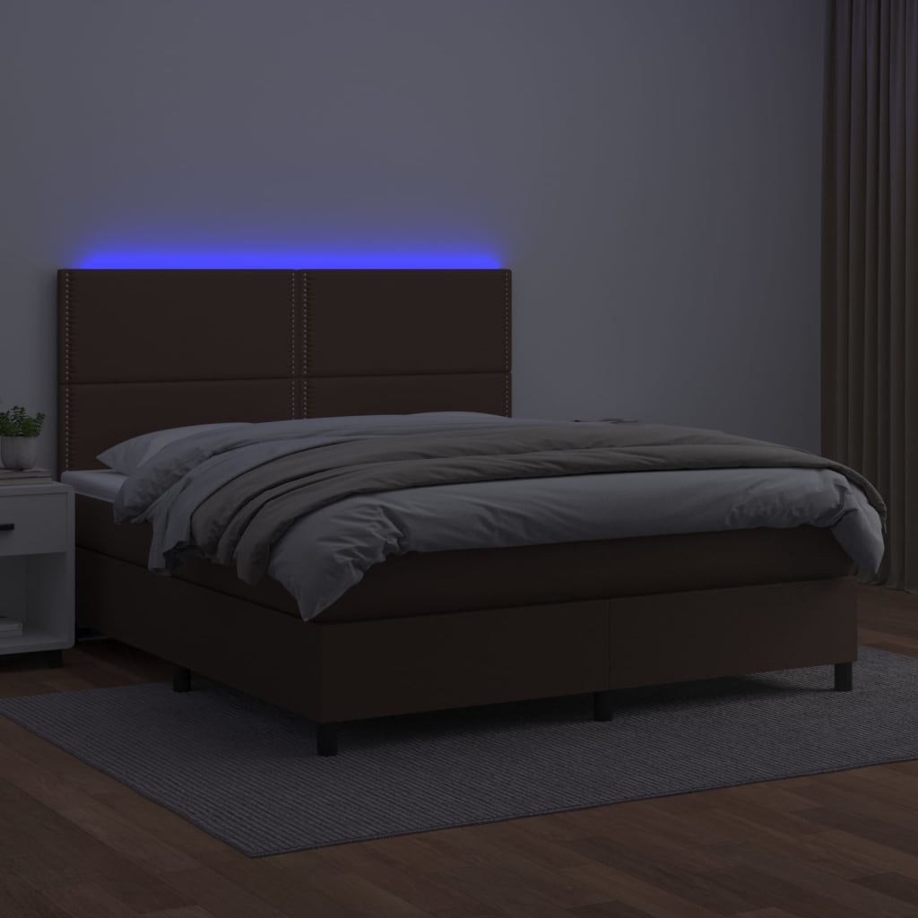 vidaXL Boxspring posteľ s matracom a LED hnedá 140x200 cm umelá koža