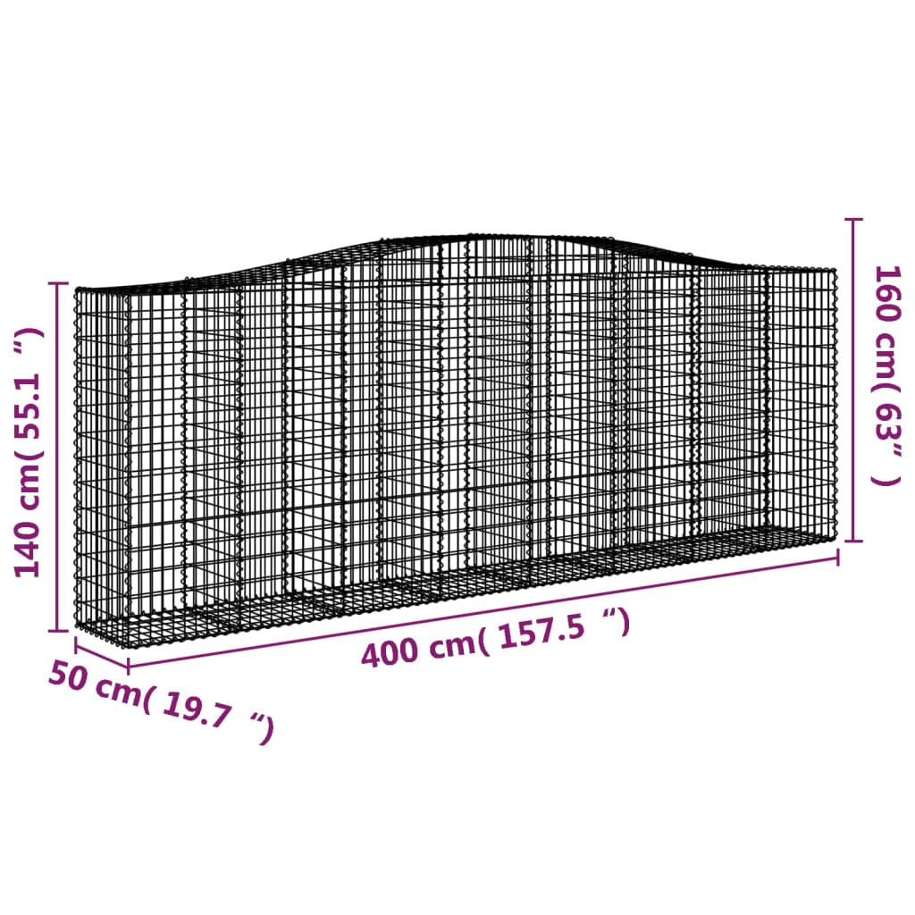 vidaXL Oblúkové gabionové koše 15 ks 400x50x140/160 cm pozink. železo