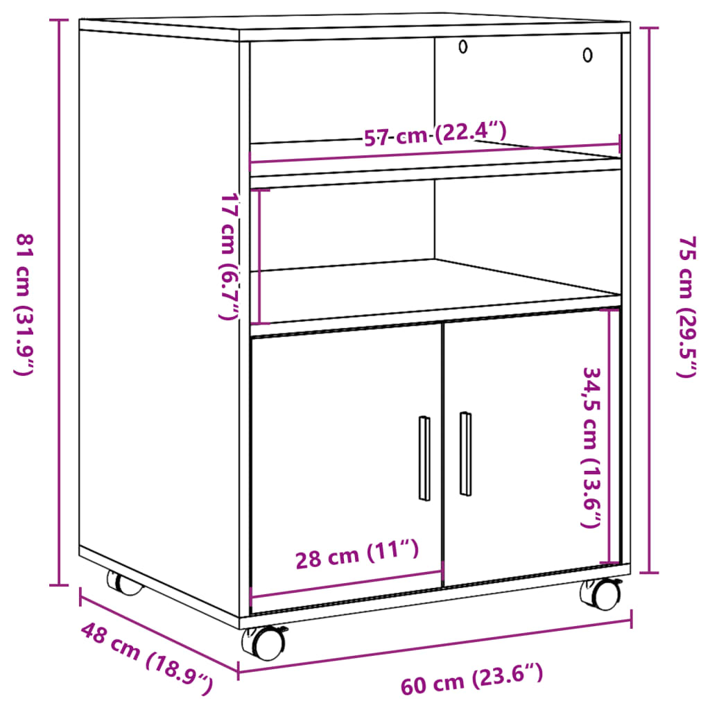 vidaXL Skrinka s kolieskami staré drevo 60x48x81 cm kompozitné drevo