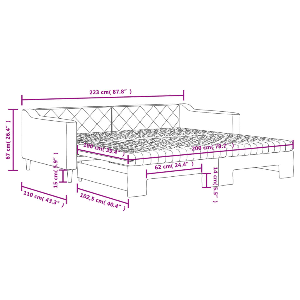 vidaXL Rozkladacia denná posteľ s matracmi krémová 100x200 cm látka