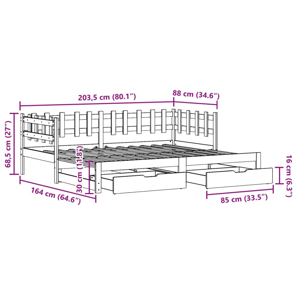 vidaXL Vysúvacia denná posteľ zásuvky biela 80x200 cm masívna borovica