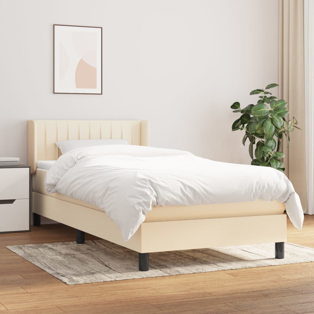 vidaXL Posteľný rám boxspring s matracom krémový 90x190 cm látka