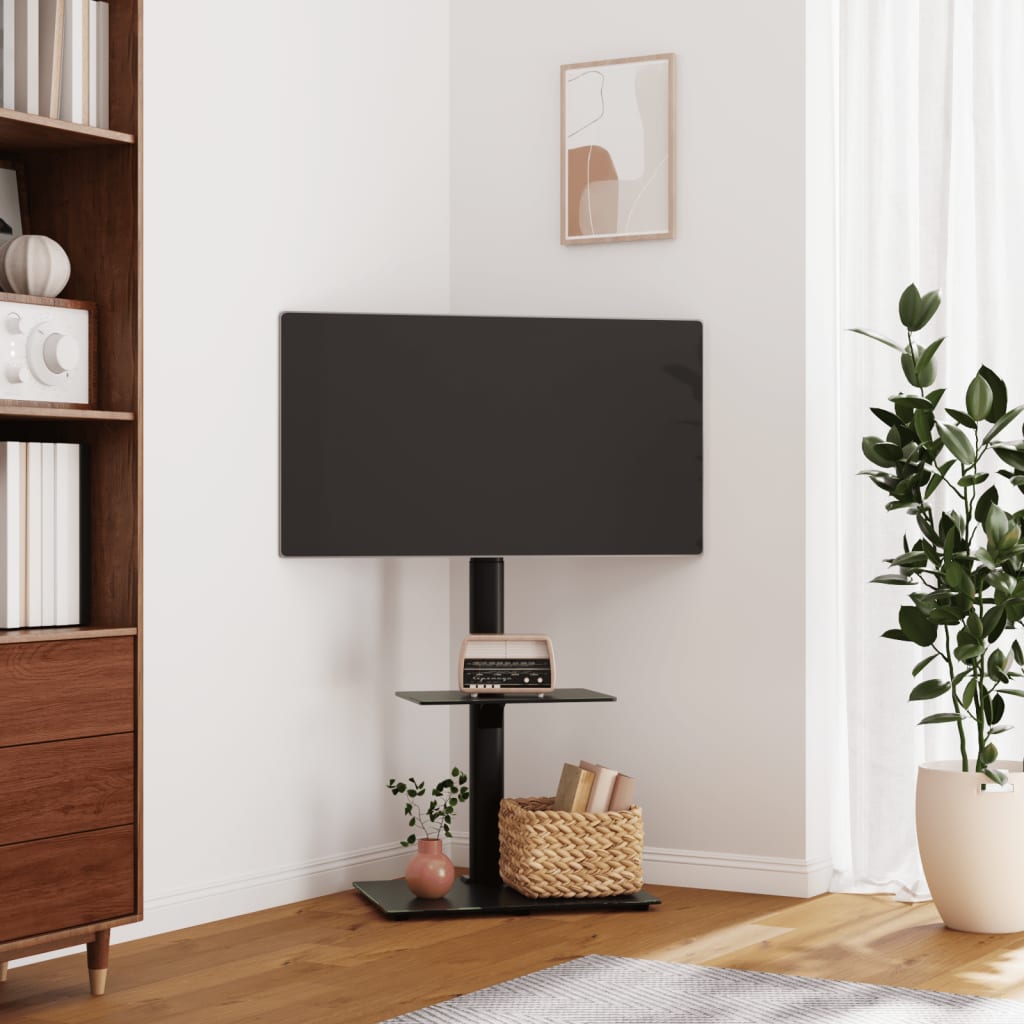 vidaXL Rohový TV stojan 2-vrstvový pre 32-65 palcov čierny
