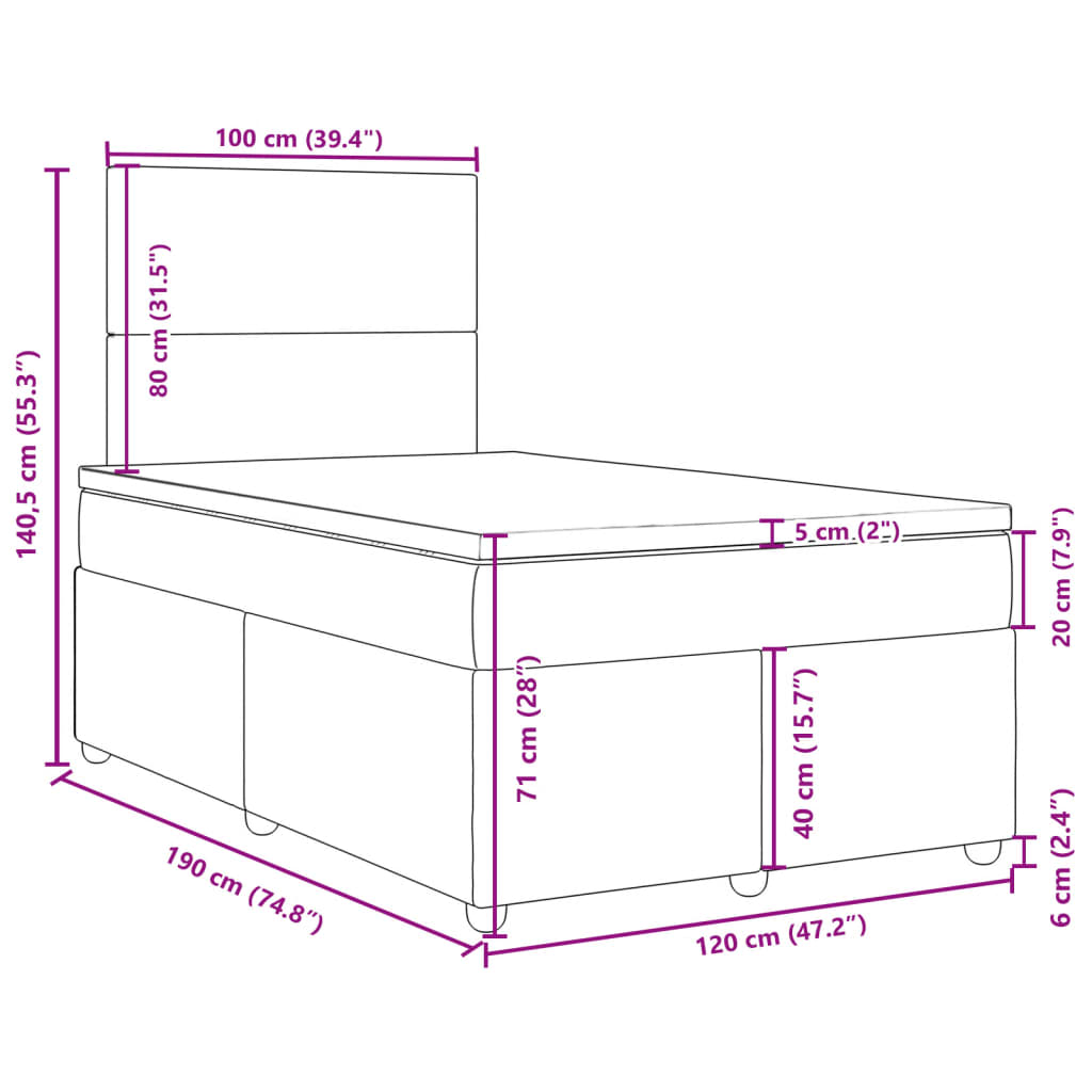 vidaXL Boxspring posteľ s matracom, tmavosivá 120x190 cm, látka