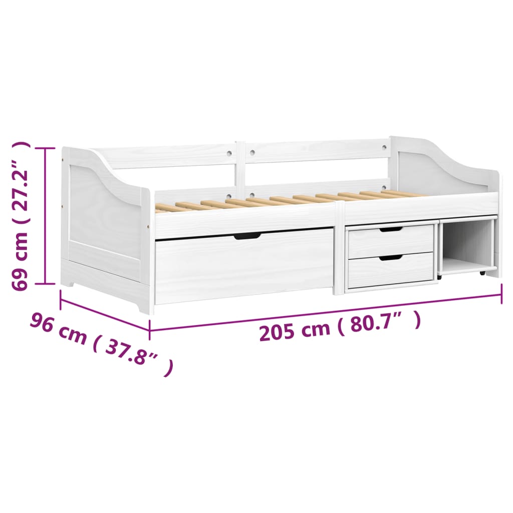 vidaXL Denná posteľ s 3 zásuvkami IRUN biela 90x200cm masívna borovica