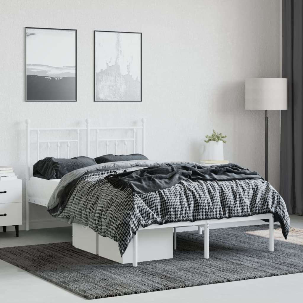 vidaXL Kovový rám postele s čelom biely 135x190 cm