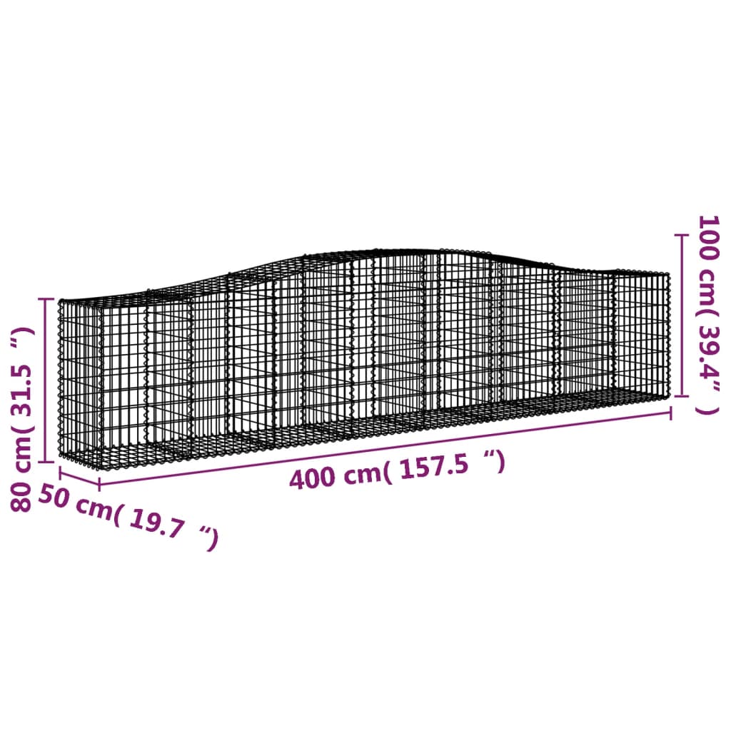 vidaXL Oblúkové gabionové koše 9 ks 400x50x80/100cm pozinkované železo