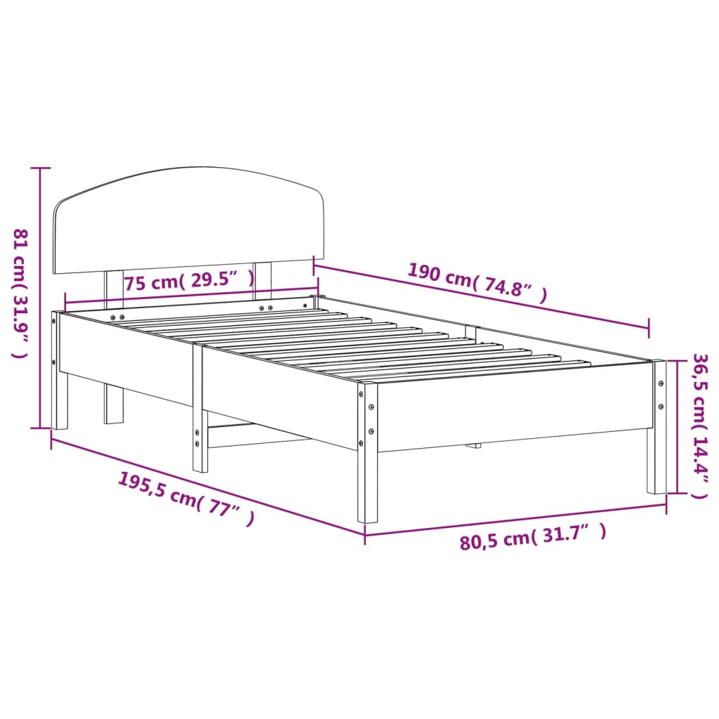 vidaXL Posteľ bez matraca biela 75x190 cm masívna borovica