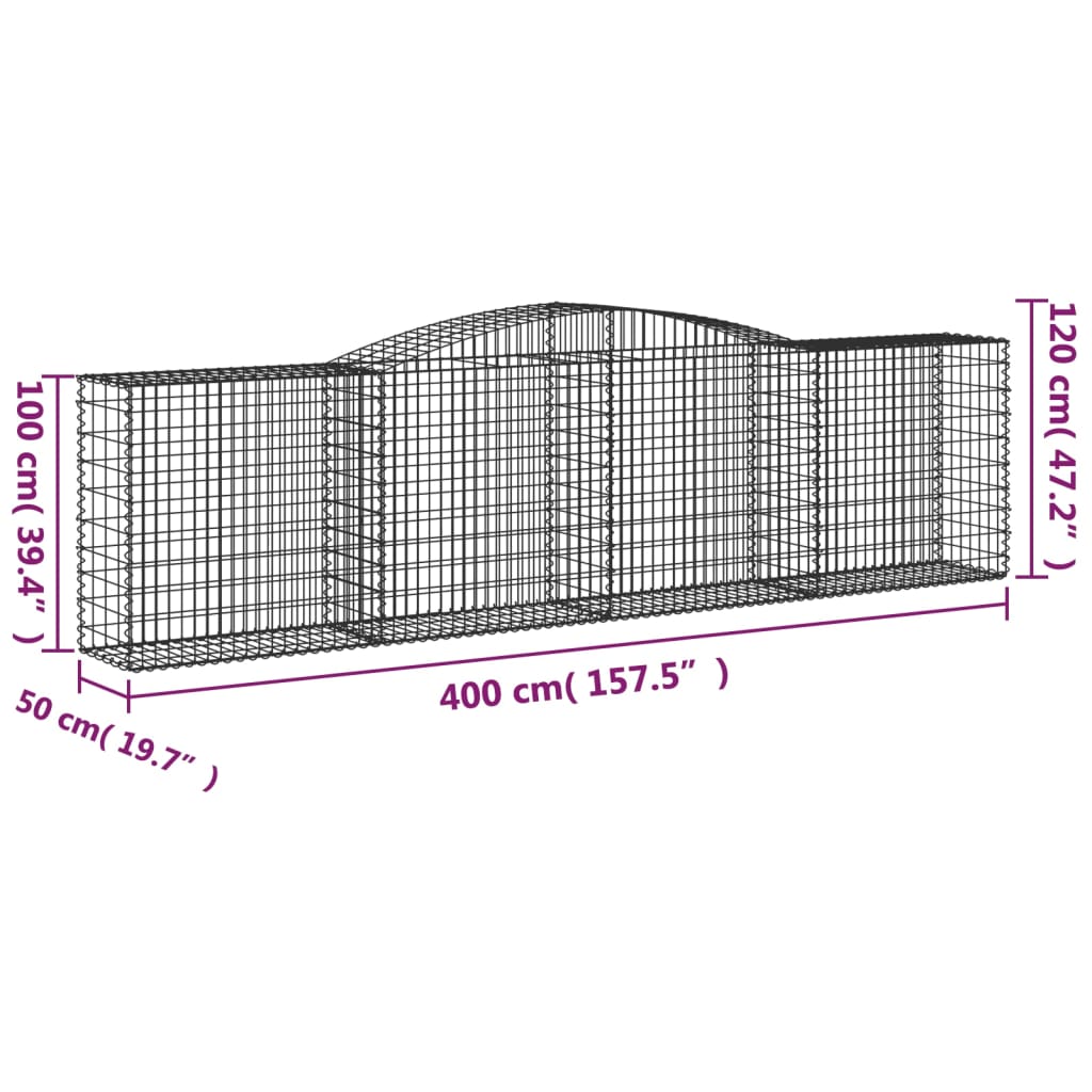 vidaXL Oblúkové gabiónové koše 3ks 400x50x100/120cm pozinkované železo