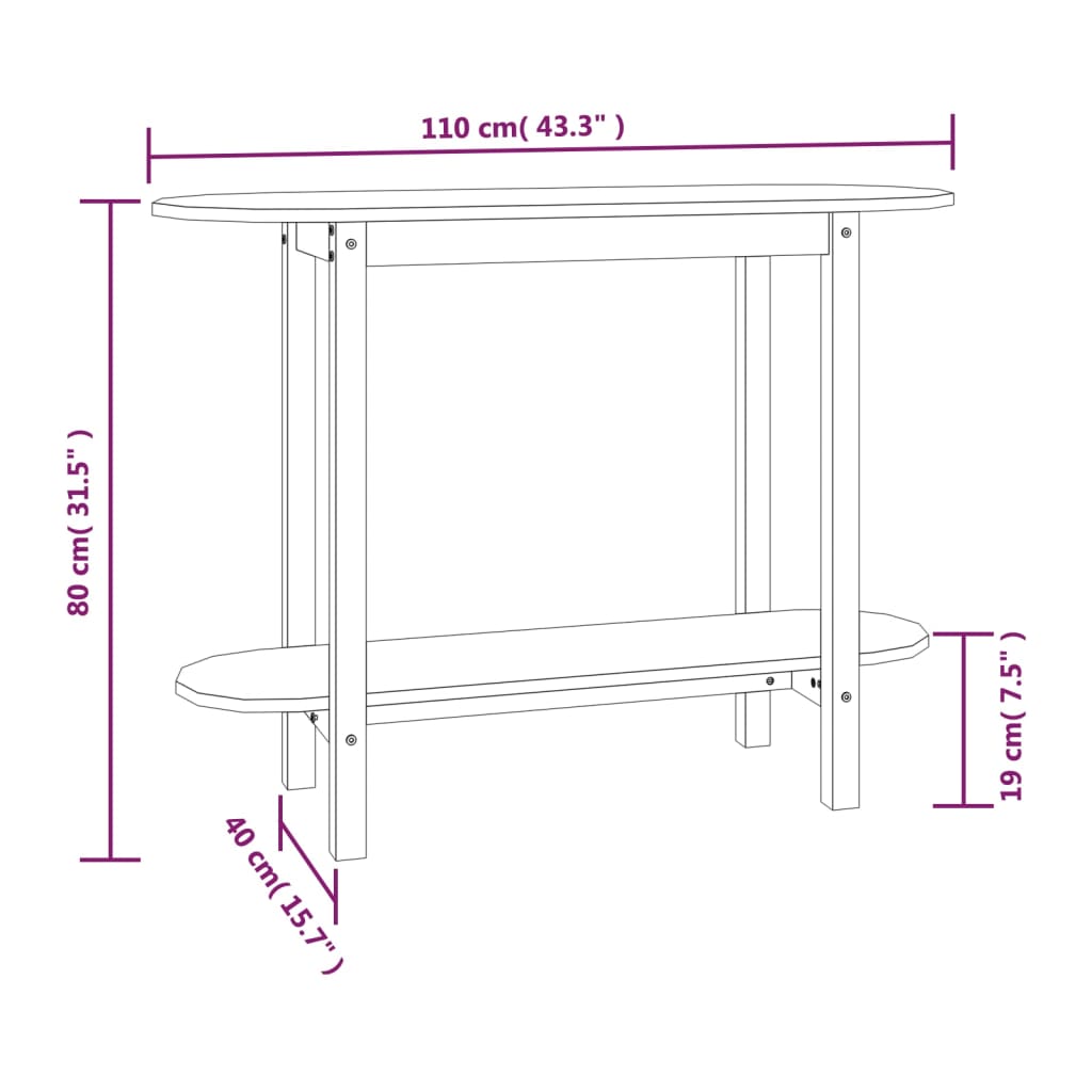 vidaXL Konzolový stolík medovohnedý 110x40x80 cm masívna borovica