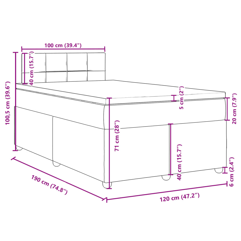 vidaXL Boxspring posteľ s matracom, tmavosivá 120x190 cm, látka