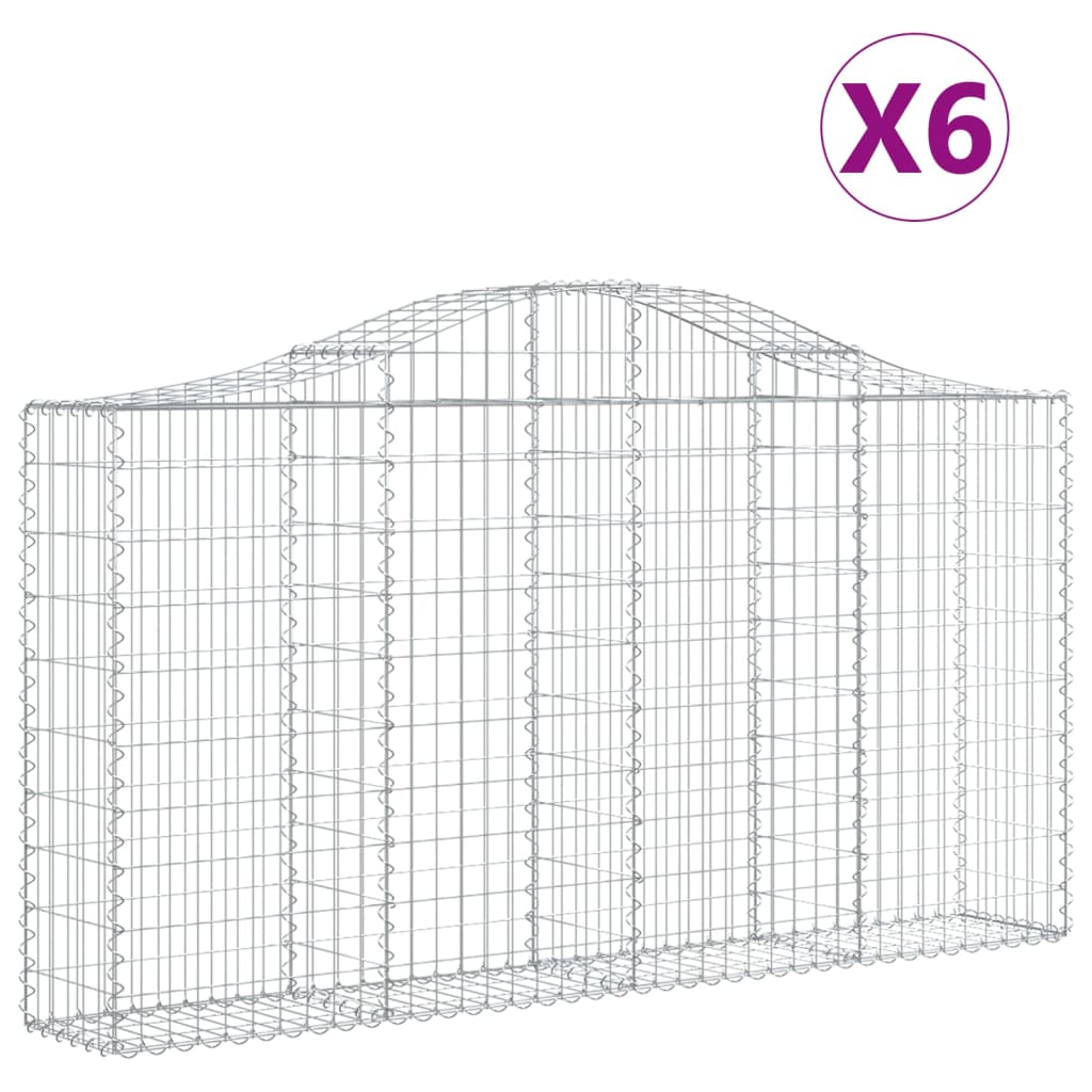 vidaXL Oblúkové gabiónové koše 6ks 200x30x100/120cm pozinkované železo