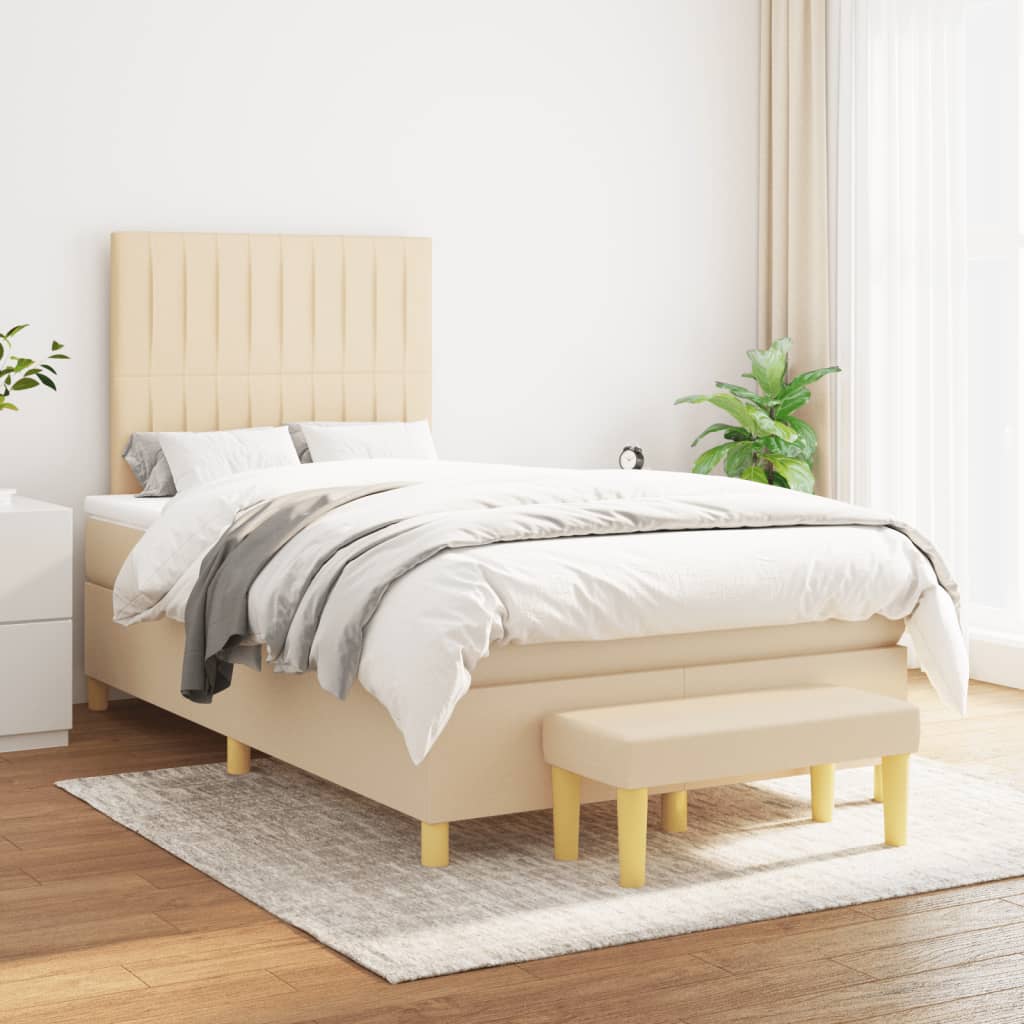 vidaXL Boxspring posteľ s matracom krémová 120x190 cm látka