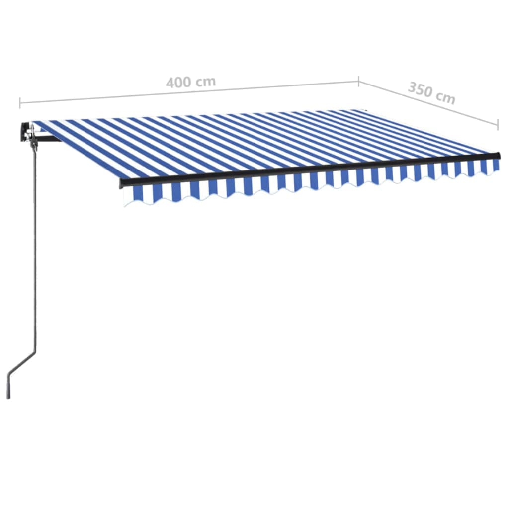 vidaXL Ručne zaťahovacia markíza s LED 400x350 cm modrá a biela