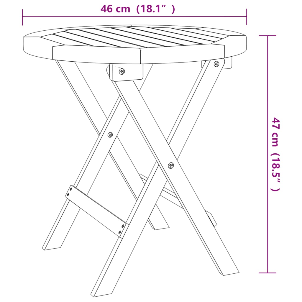 vidaXL Skladací záhradný stôl biely Ø46 cm masívne akáciové drevo