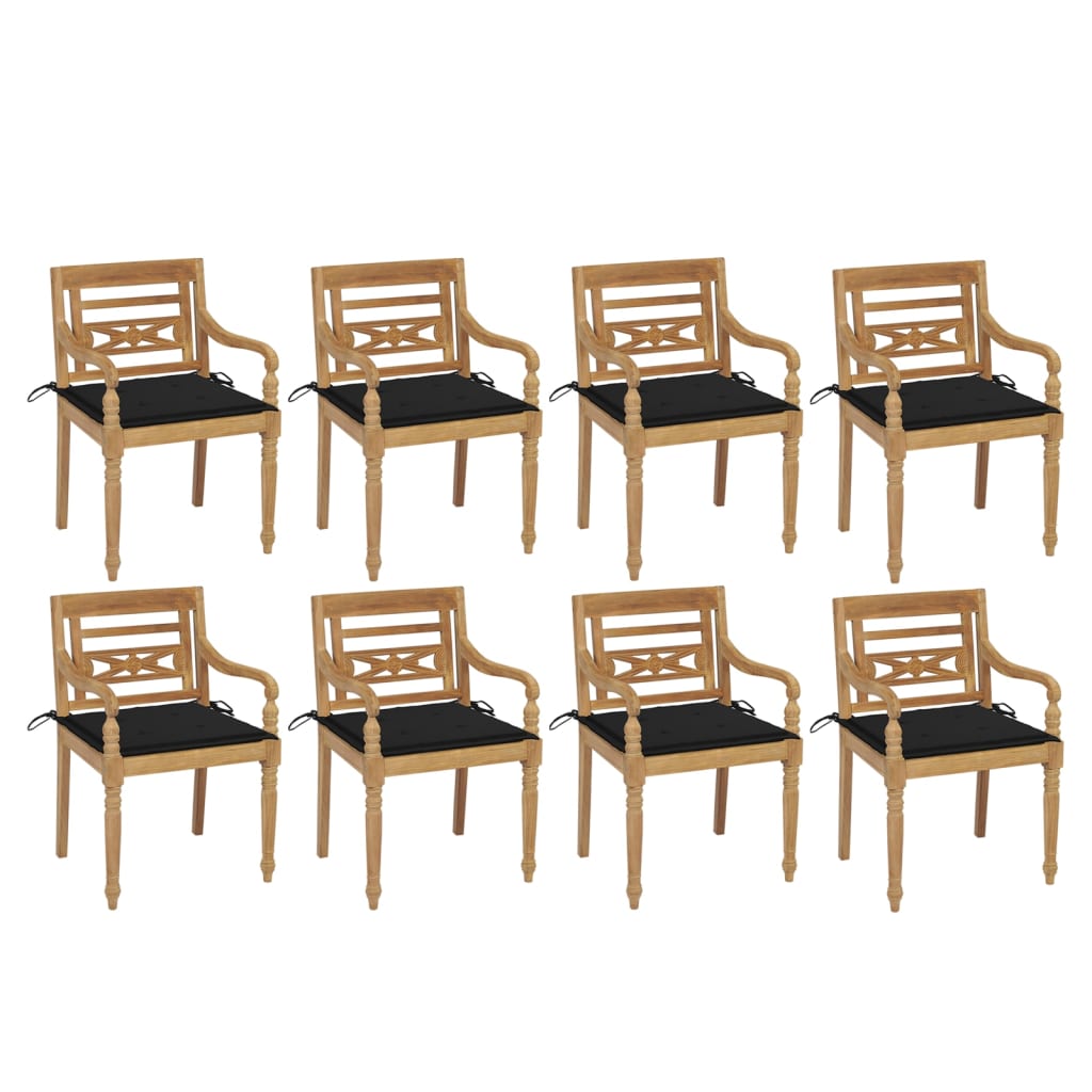 vidaXL Batavia stoličky s podložkami 8 ks tíkový masív