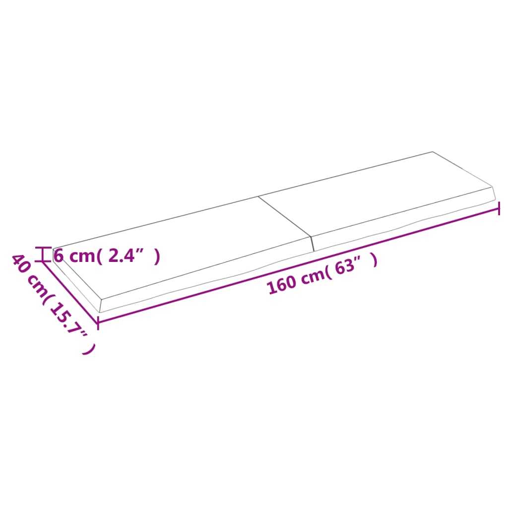 vidaXL Stolová doska tmavohnedá 160x40x(2-6) cm ošetrený dubový masív