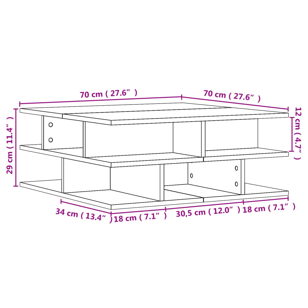 vidaXL Konferenčný stolík biely 70x70x29 cm kompozitné drevo