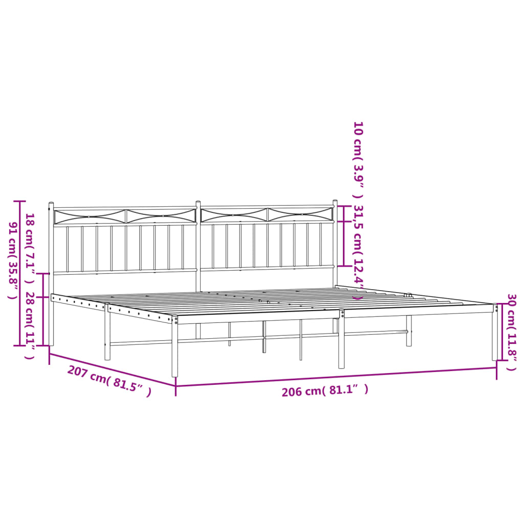 vidaXL Kovový rám postele s čelom biely 200x200 cm