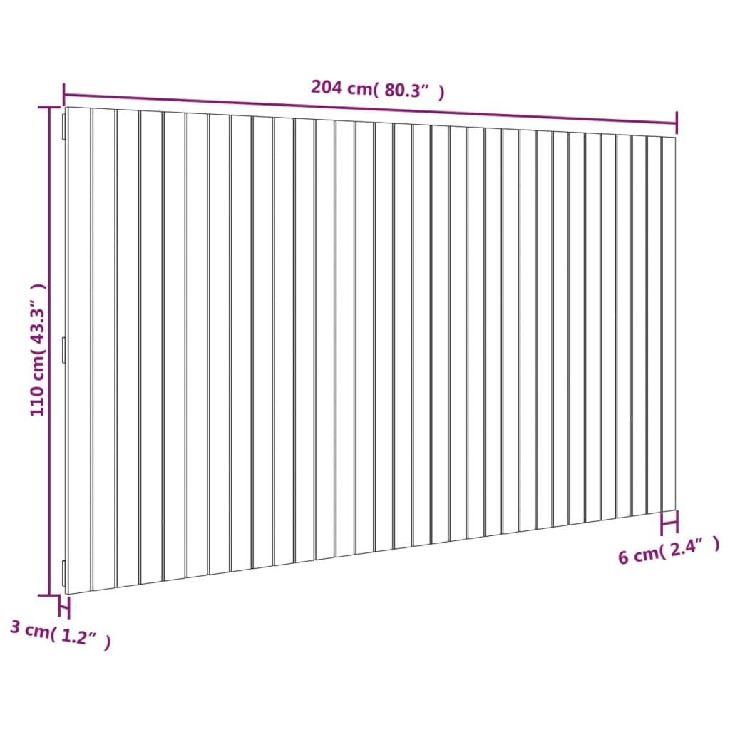 vidaXL Nástenné čelo postele čierne 204x3x110 cm masívna borovica